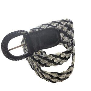 WOMENS Black Belt Woven Braided Beaded Fashion Belt